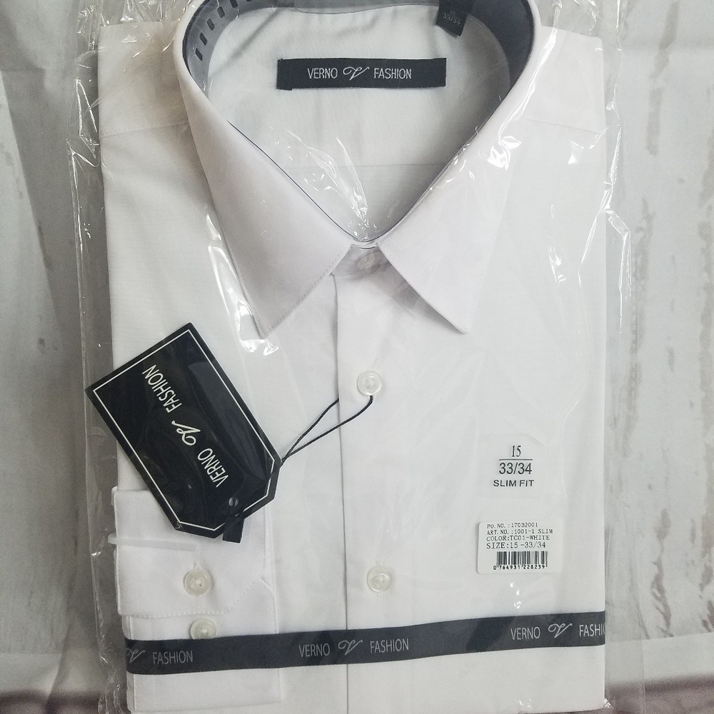 White Mens Dress Shirt Slim Fit - Picture 2 of 3